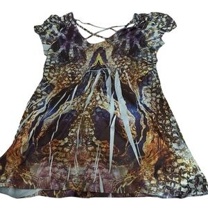 Blue print swim cover up  mini dress , short sleeve cross cross front & back
